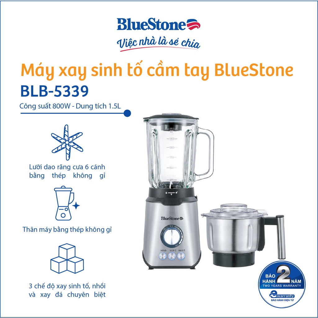 [Mã ELBLUEWL5 giảm 10% đơn 500K] Máy xay sinh tố BlueStone BLB-5339 - Hàng Chính Hãng