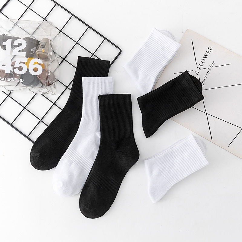 Tất vỡ nam nữ cao cổ đen trắng trơn thời trang phong cách Hàn quốc chất liệu cotton co giãn 4 chiều T005