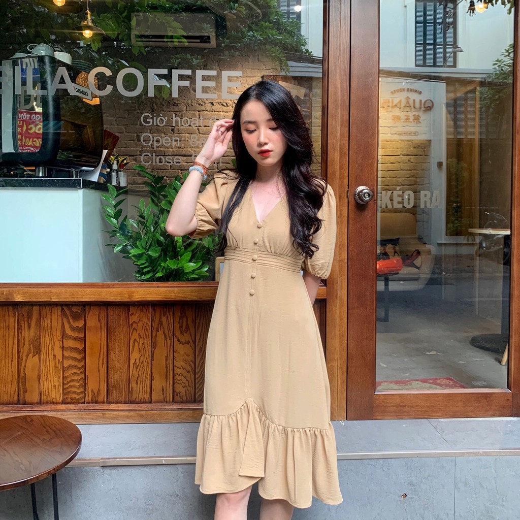 [XẢ LỖ] VÁY ĐẦM NỮ - Hàng thiết kế 2 lớp vải đũi tay bồng dáng xinh 3 màu  đen, trắng, be | BigBuy360 - bigbuy360.vn