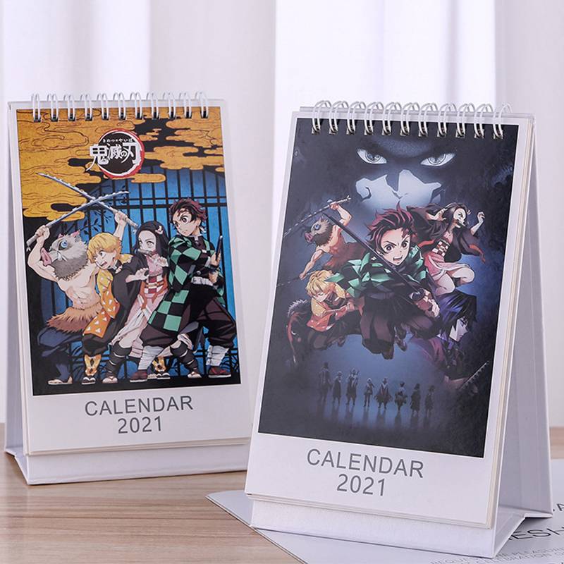 Lịch để bàn 2021 hình hoạt hình sáng tạo Desktop Calendar Demon Slayer Kimetsu no Yaiba Kamado Tanjirou Nezuko dual Daily Scheduler Table Planner Yearly Agenda Organizer School office supplies Kids stationery gifts