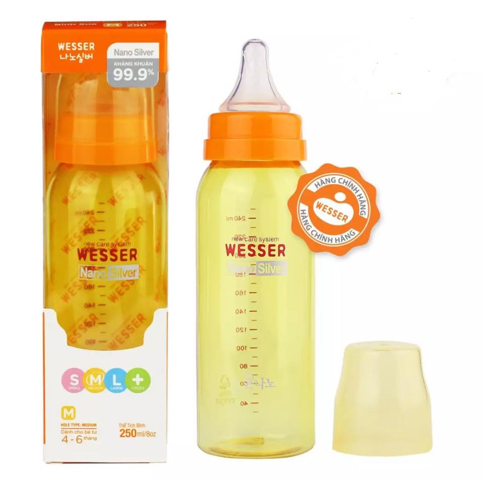 [Mẫu mới] Bình Sữa Wesser Cổ Nhỏ 250 ml