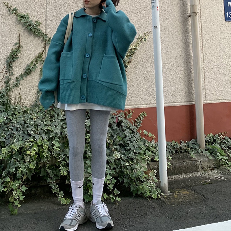 Áo khoác cardigan dệt kim dày dáng rộng phong cách retro Hàn Quốc mới