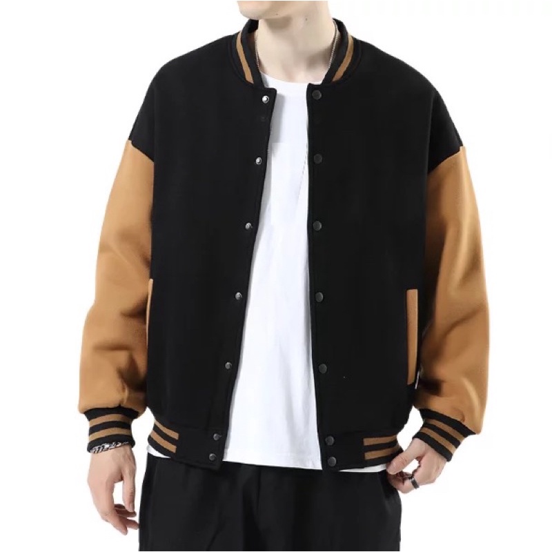 Áo Khoác Bomber Phối Nam Nữ T-A-N from rộng vai sệ-AKBDL01- trơn dể phối đồ màu đen ảnh thật