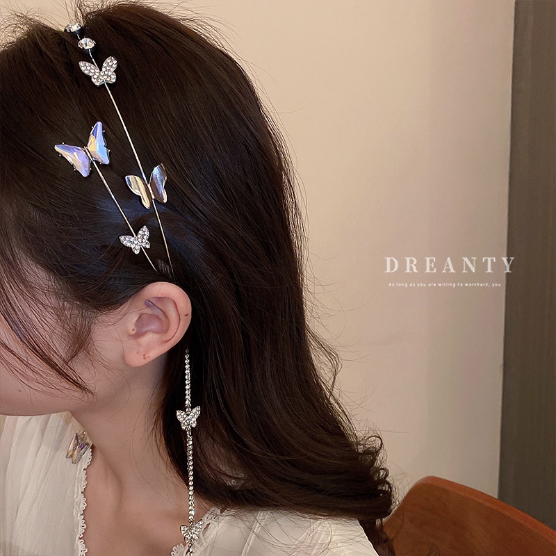 Băng Đô Cài Tóc Đính Đá Hình Bướm Tua Rua Phong Cách Mori Nhật Bản Thời Trang Cho Nữ