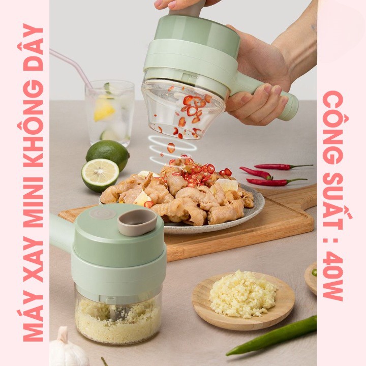 Máy Xay Rau Củ Qủa, Tỏi Ớt Cầm Tay, Máy Thái, Băm Tỏi Ớt Rau Củ Sử Dụng Pin Sạc Cổng USB Đa Năng Tiện Dụng