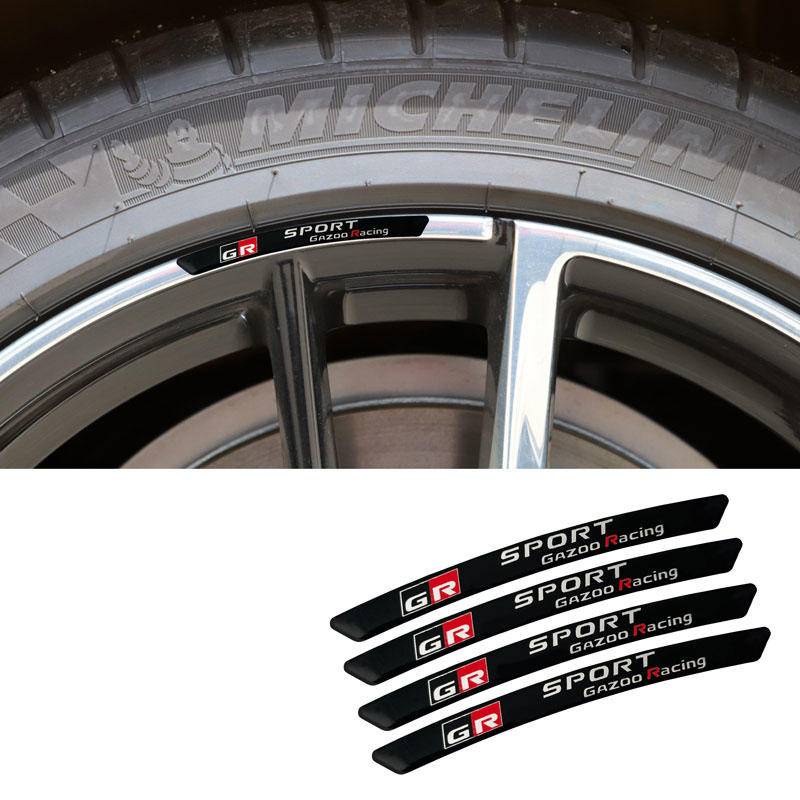 Set 4 Miếng Dán 3D Bằng Nhôm Trang Trí Trục Bánh Xe Hơi Toyota GR Sport Gazoo Racing C-HR RAV4 Mirai Avensis Prado Prius VVT-I 4WD