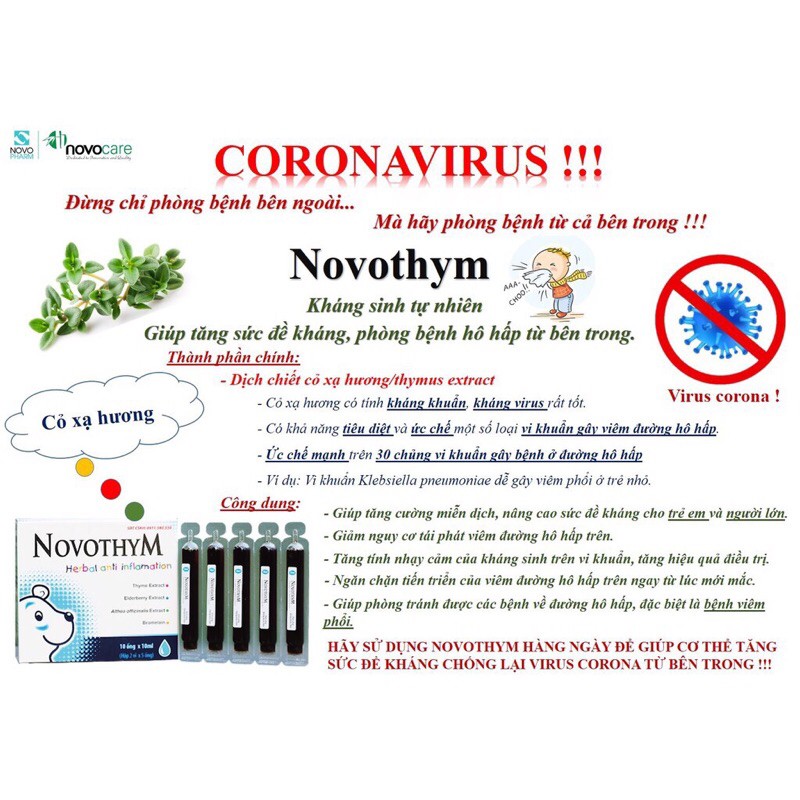 Novothym - Giúp Giảm Viêm Đường Hô Hấp Trên , Tăng Đề Kháng Giúp Con Giảm Lệ Thuộc Kháng SinhNovothym - Hộp 10 ống 10 ml