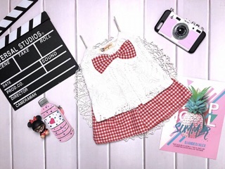 Set bộ áo ren nơ caro 85k