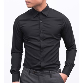 Sơ mi đen nam cao cấp công sở Hàn quốc Hamino form slimfit chất lụa dày dặn, mịn mát A2