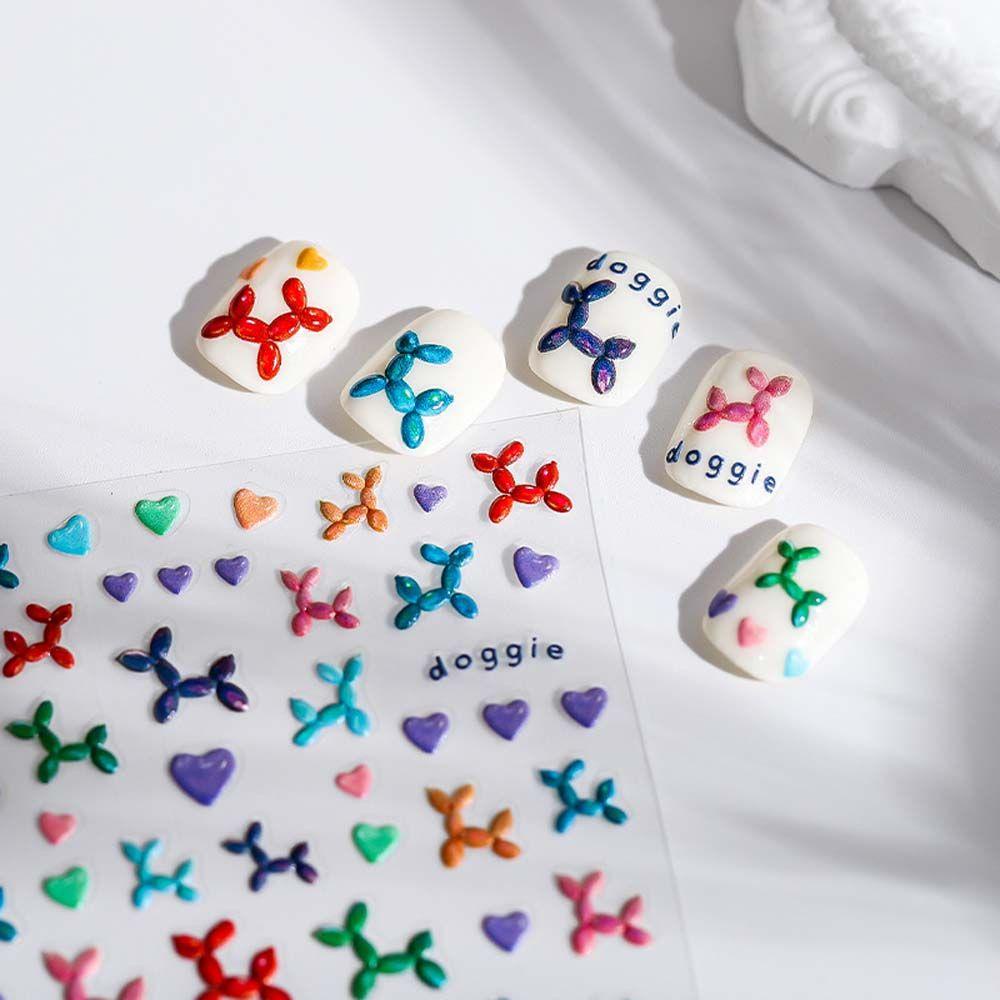 QQMALL Miếng Dán Trang Trí Móng Tay Tự Dính Họa Tiết Hoạt Hình Cún Và Hoa Dễ Thương Dành Cho Nữ