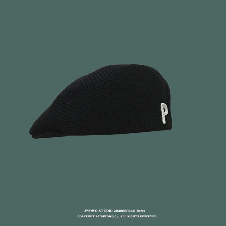 Mũ beret Dệt Kim Dáng Rộng In Chữ Tiếng Anh Phong Cách retro Nhật Bản Tươi Mới Thời Trang Thu Đông Cho Nam Và Nữ