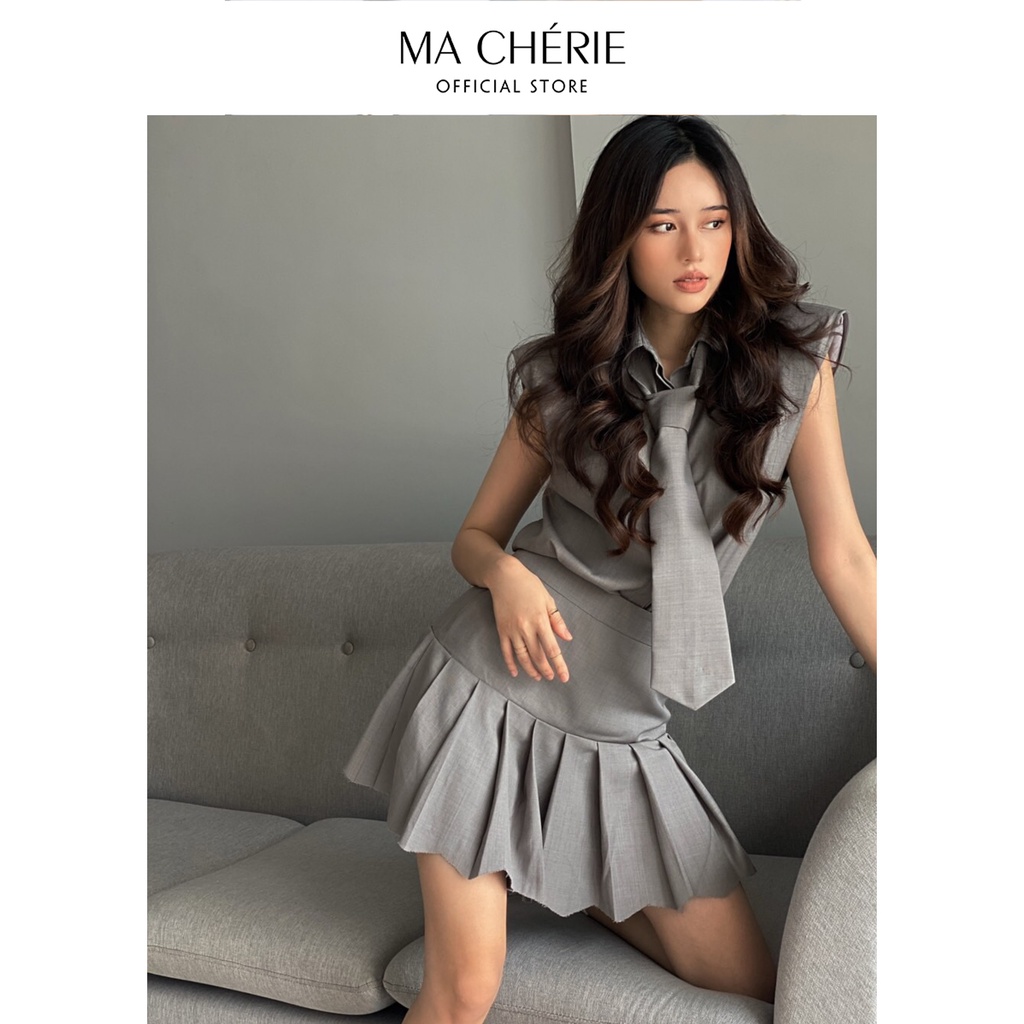 Set áo sơ mi không tay và chân váy xếp ly Cadencia Ma Cherie cá tính màu thiết kế trẻ trung