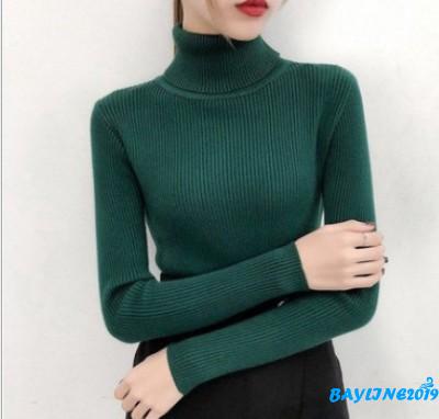 Áo len tay dài cổ lọ màu trơn thời trang trẻ trung dành cho nữ