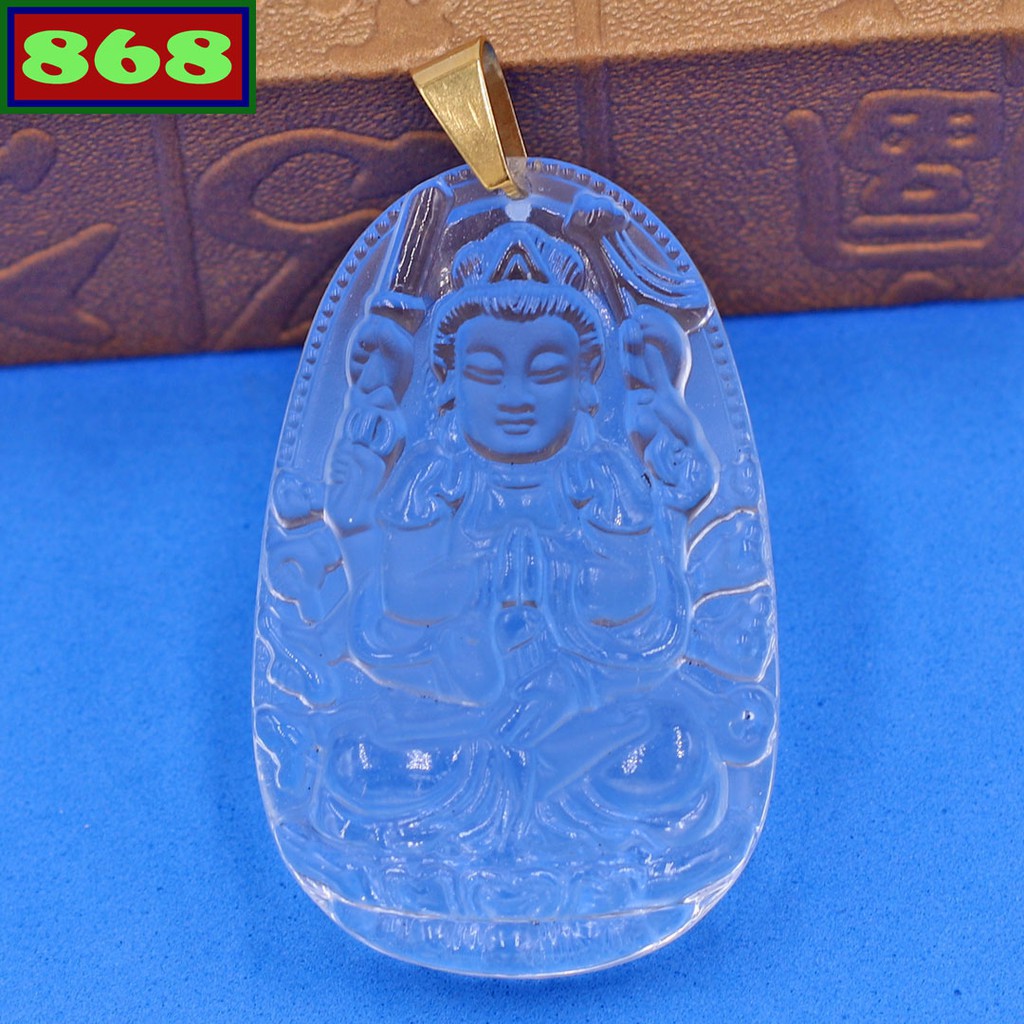 Mặt Phật Thiên thủ thiên nhãn thủy tinh trắng 5 cm, mặt phật bản mệnh, Quan âm nghìn tay nghìn mắt