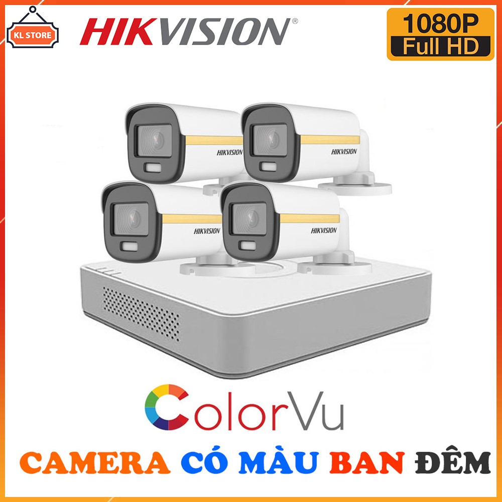 Bộ Camera Quan Sát Có Màu Ban Đêm Hikvision 4 Kênh Full HD 1080P - Trọn Bộ Đầy Đủ Phụ Kiện Lắp Đặt