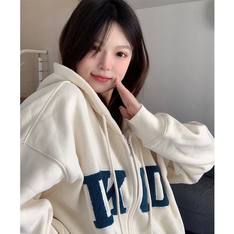Jiashucheng Áo Khoác Hoodie Có Khóa Kéo In Chữ Phong Cách Hàn Quốc Thời Trang Mới Cho Nữ