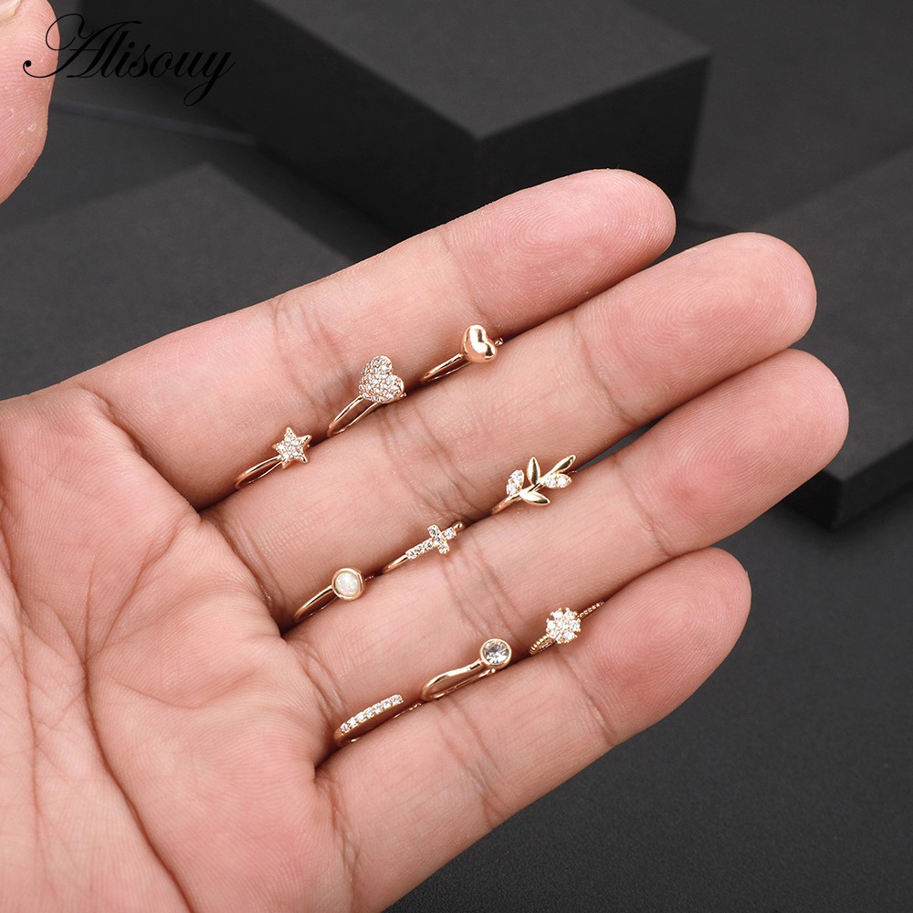 Alisouy 1 Khuyên Kẹp Mũi / Vành Tai / Cơ Thể Hình Hoa / Ngôi Sao / Trái Tim / Chữ Thập Đính Đá Zircon Giả Cho Nữ