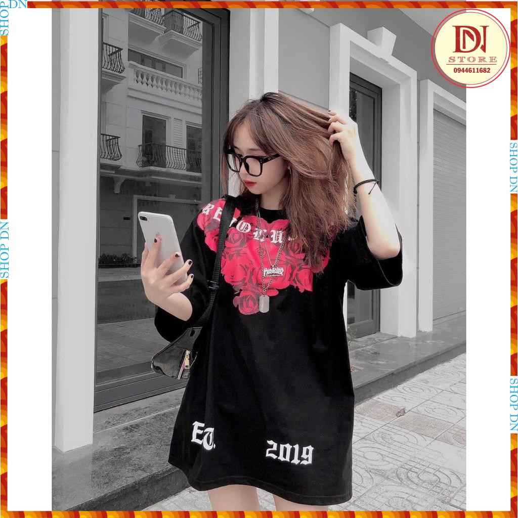 áo thun cotton cao cấp 1miken,tay lỡ from rộng phông nam nữ in nổi 5D hoa hồng jose