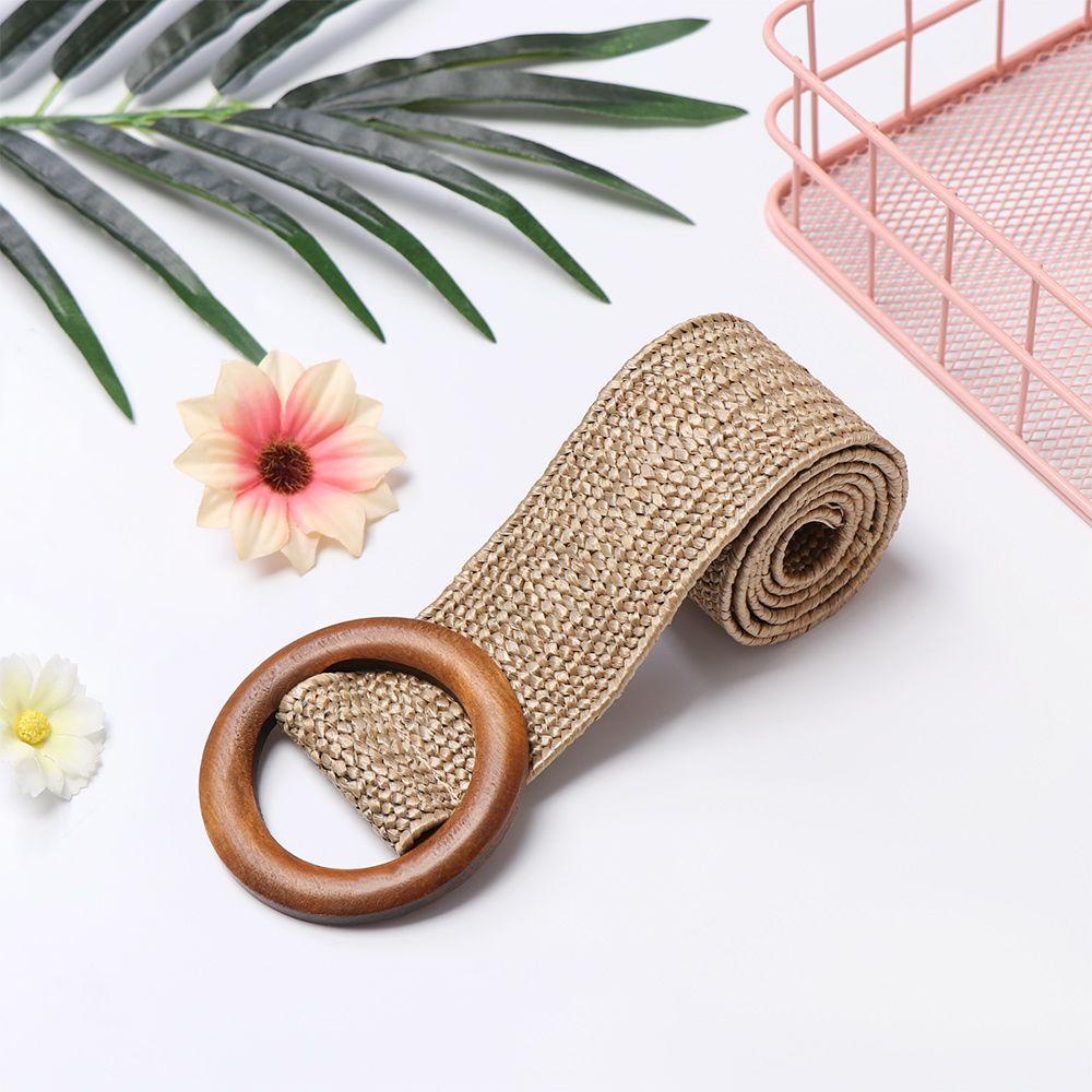 Dây Nịt Bụng Bằng Rơm PP Bản Rộng Khóa Gỗ Tròn Thời Trang KENT1