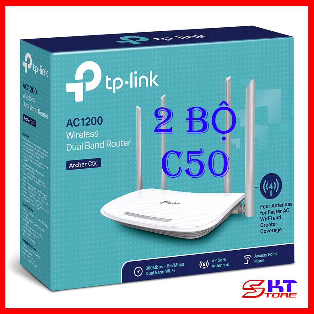 2 Bộ Phát Wifi Băng Tần Kép TP-Link Archer C50 Chuẩn AC Tốc Độ 1200Mbps - Hàng Chính Hãng