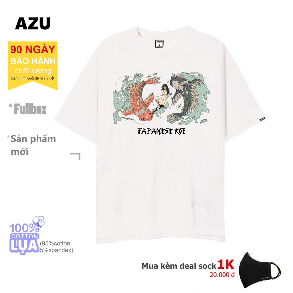 [Mua 4 tặng 1] Áo thun freesize AZU 100% Cotton Unisex hình Cá Koi Nhật 1
