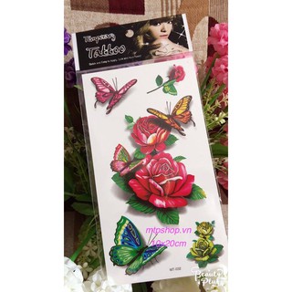 Hình xăm dán cao cấp tattoo hoa hồng to 10x20cm, 10x6cm