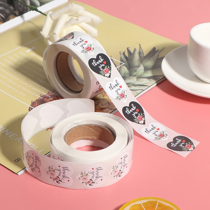 Set 500 Sticker Hình Trái Tim In Chữ Thank You Độc Đáo Trang Trí Sổ Tay