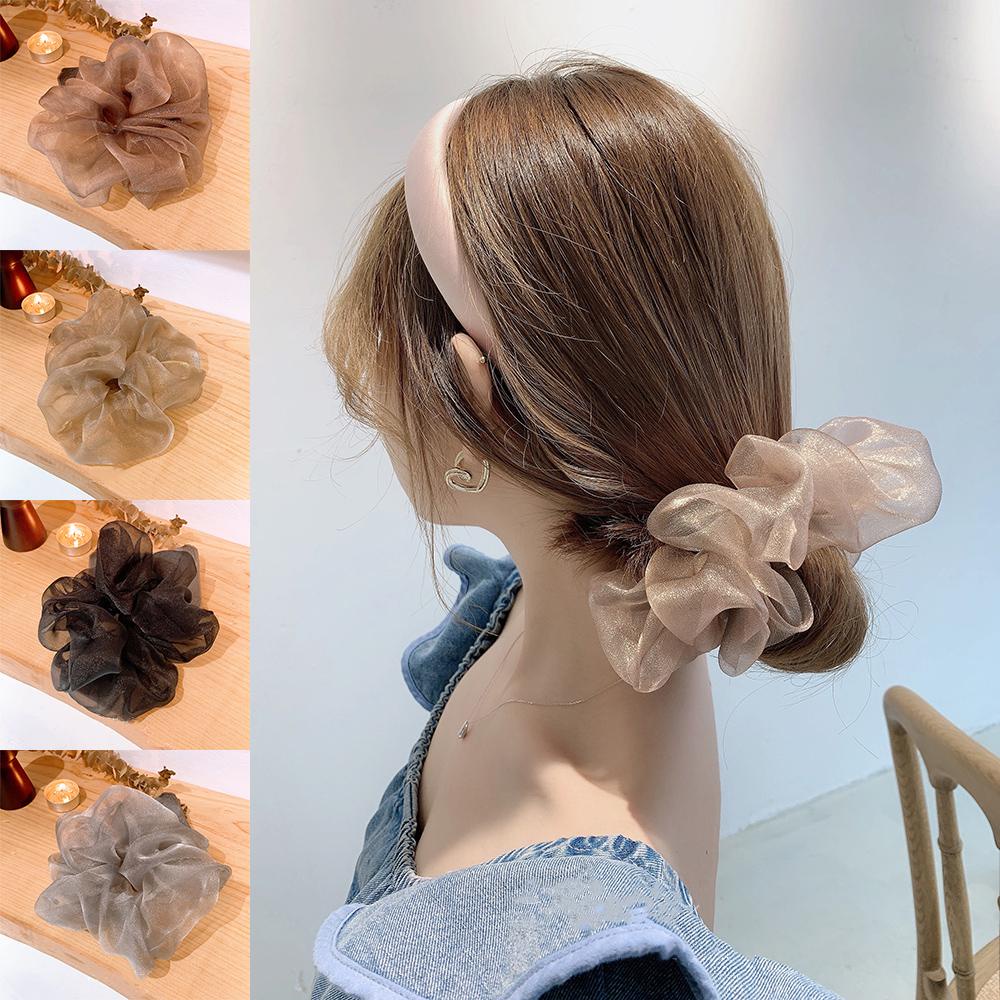 LAY Dây Cột Tóc Lưới Co Giãn Màu Sắc Trơn Dành Cho Nữ