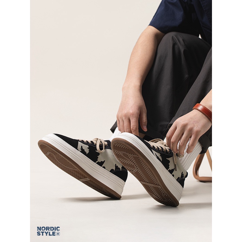 Giày canvas MADEN đế dày tăng chiều cao thoáng khí in họa tiết lá phong thời trang mùa hè cao cấp cho nam