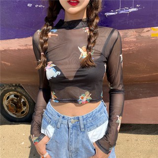 Áo Croptop Angel thiên thần đen
