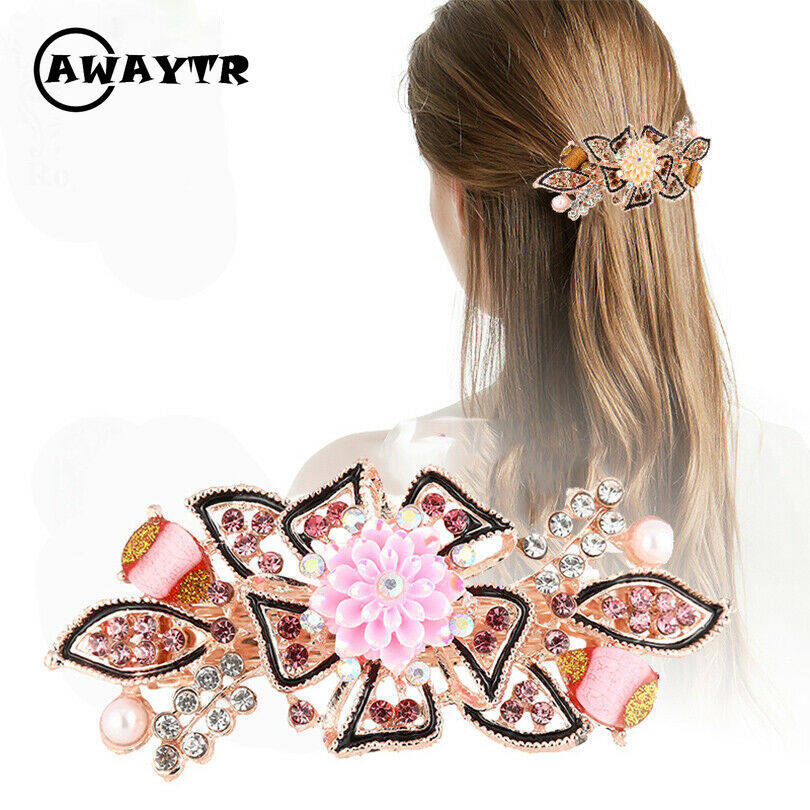 Hàn Quốc Retro Rhinestone Hoa Barrette Ghim tóc Phụ nữ Mùa xuân Kẹp tóc đuôi ngựa Phụ kiện tóc
