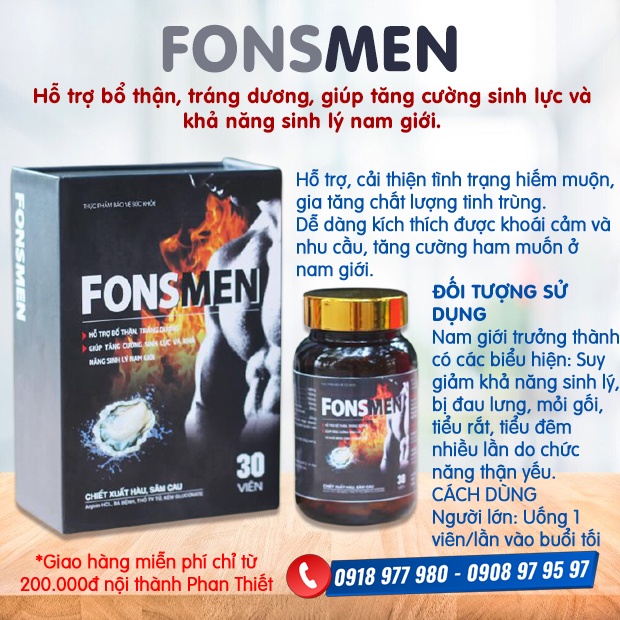 Hàu biển, Hỗ trợ bổ thận, tráng dương, giúp tăng cường sinh lực FONSMEN tăng sinh lý nam giới, giảm nguy cơ mãn
