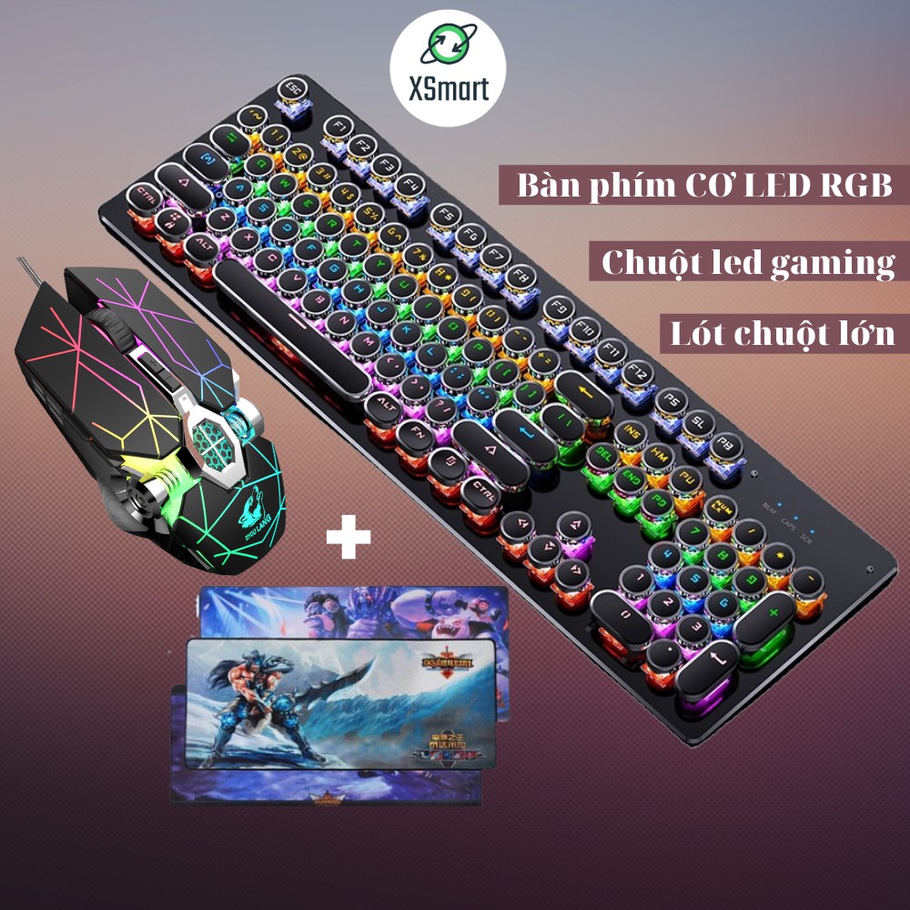 COMBO Bàn phím cơ chuột gaming và lót chuột size Lớn chuyên game T907+V8 Tia sét+PAD GAME TO, Phím chuột Led đổi màu