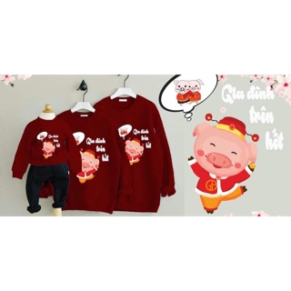 Áo gia đình dài tay mẫu Heo thần tài nỉ bông dày dặn đủ size 8-100kg(video quay sp bất kỳ tại xưởng)