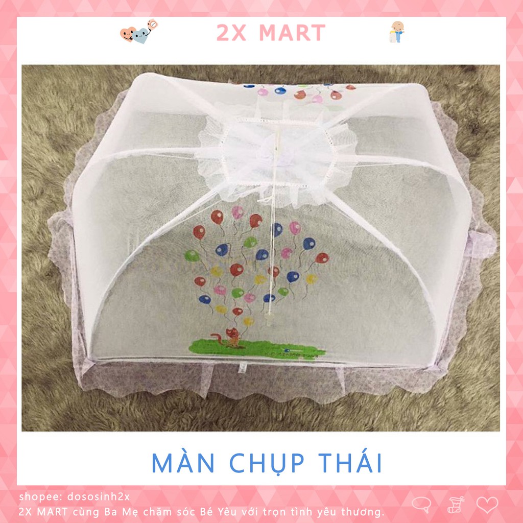 Màn chụp cho trẻ sơ sinh Thái Lan viền ren khung thép không rỉ. Mùng chụp cho bé dùng dây rút - 2X MART