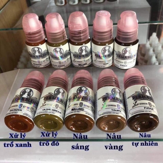 Mực phun xăm Perma Blend 15ml - Mực hữu cơ bám nhanh bong đậm màu của Mỹ - Mực phun xăm Môi Mày Mí lên màu đậm