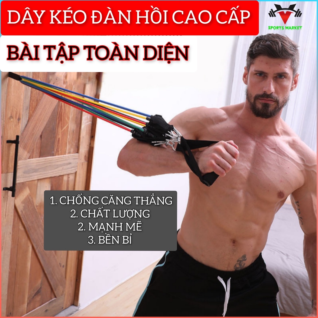 Bộ 5 Dây Ngũ Sắc Tập Full Body - Dây ngũ sắc đàn hồi tập thể hình cao cấp yoga, gym