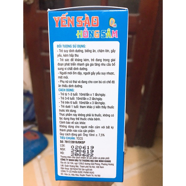 Yến Sào Hồng Sâm Minh Khang- hỗ trợ tăng cường hấp thụ dưỡng chất, giúp ăn ngon, hết biếng ăn, tiêu hóa khỏe