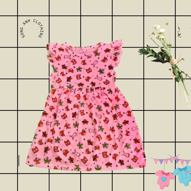 Váy bé gái đầm bé gái 👗 màu hồng hình động vật size 12-15kg