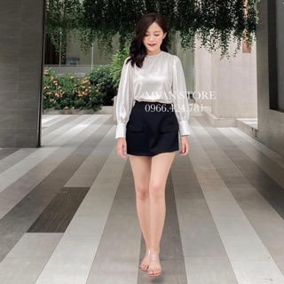 SET ÁO LỤA TAY BỒNG MIX QUẦN GIẢ VÁY