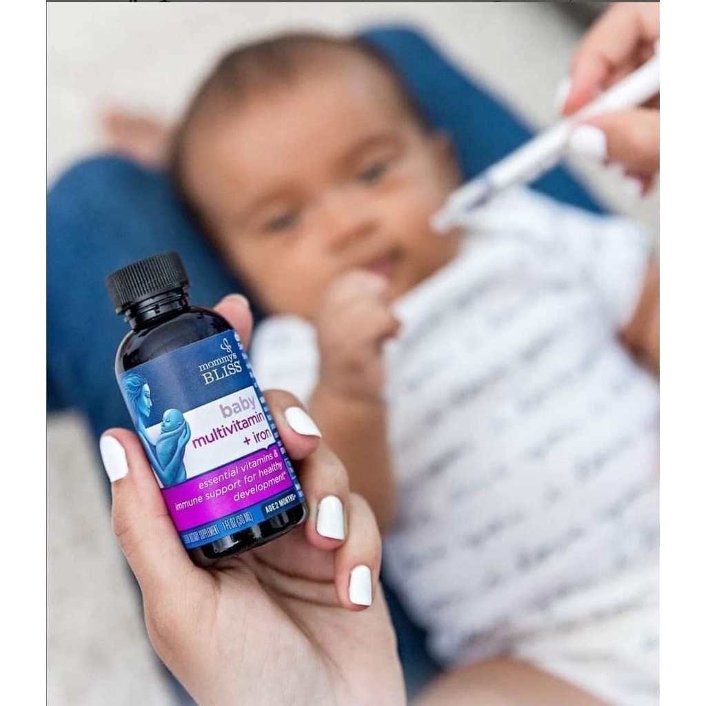 Vitamin tổng hợp có thêm sắt hữu cơ Mommy Bliss cho bé từ 2 tháng trở lên (2M+) [Hàng chuẩn Air - Nội địa Mỹ]