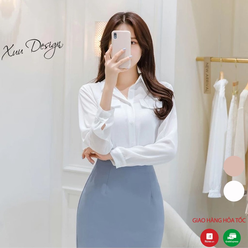 Áo sơ mi nữ dài tay kiểu màu Trắng form rộng trơn công sở thanh lịch cao cấp - Xuu Design SM20 - HÀNG MỚI VỀ