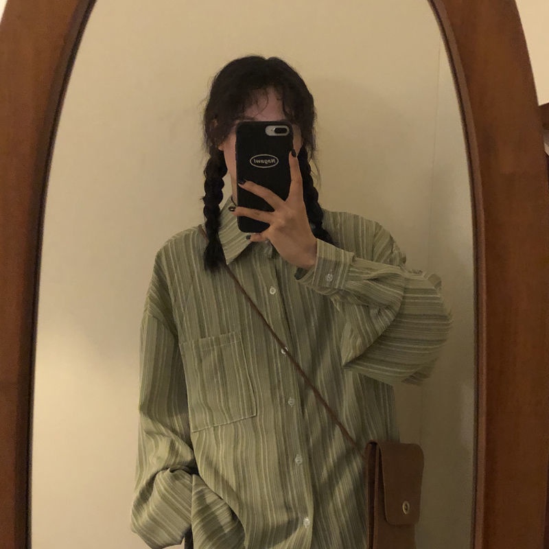 Áo Sơ Mi Dài Tay Dáng Rộng Thiết Kế Kẻ Sọc Phong Cách retro Thời Trang Thu Đông Mới 2022