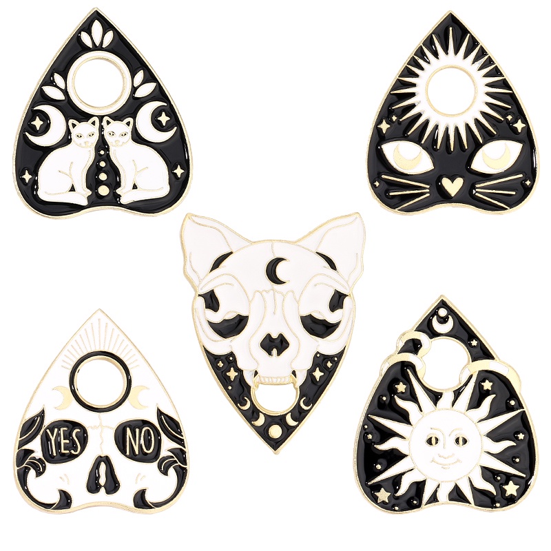 Ghim cài áo QIHE JEWELRY hình mèo mặt trăng mặt trời phong cách punk trang trí quần áo cho bạn bè