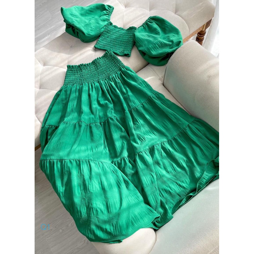 ET ÁO CROPTOP CHẠY THUN SMOKING + CHÂN VÁY MAXI