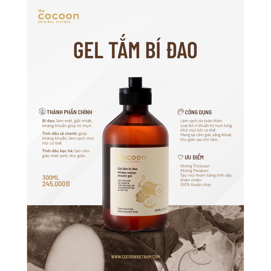 Gel Tắm Bí Đao Giảm Mụn Lưng Cocoon 300ml