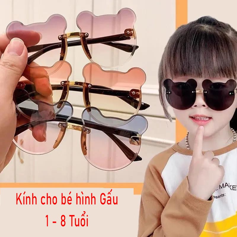 Mắt kính cho bé 1-8 tuổi, kính trẻ em thời trang đáng yêu hình Gấu_HANG1KMS39