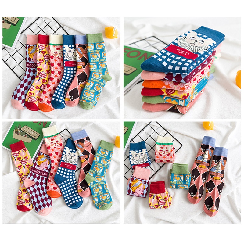 Vớ cotton in hình nhân vật hoạt hình dễ thương cho nữ