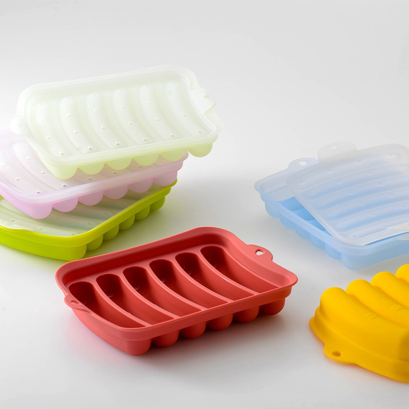 Khuôn silicon làm xúc xích, đồ ăn có nắp loại 6 thanh tiện tiện lợi