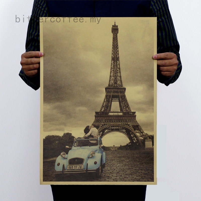 Poster treo tường trang trí hình tháp Eiffel 51x cm